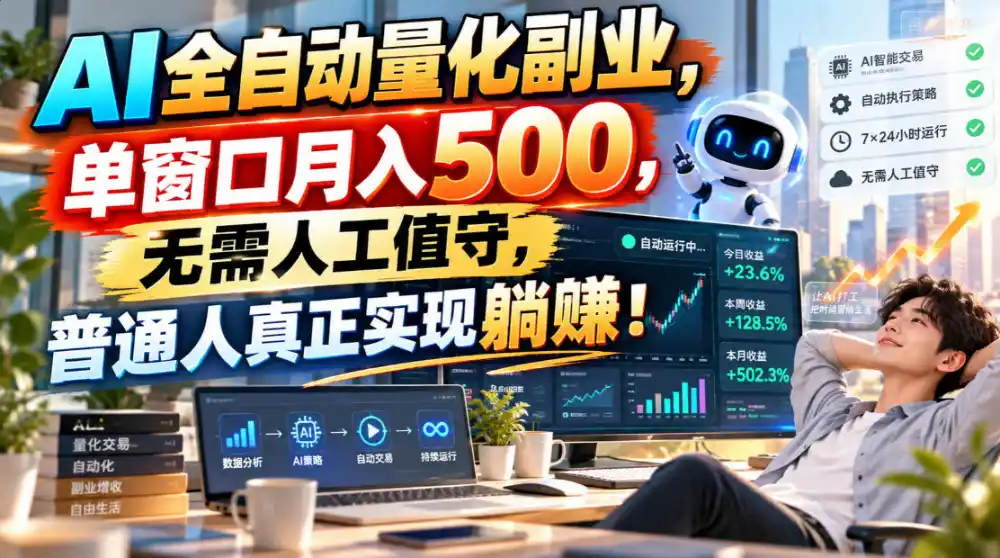 AI全自动量化副业，单窗口月入500，无需人工值守，普通人真正实现躺賺！-小玖网_综合网创资源_优质付费资源_知识付费网课平台_创业项目