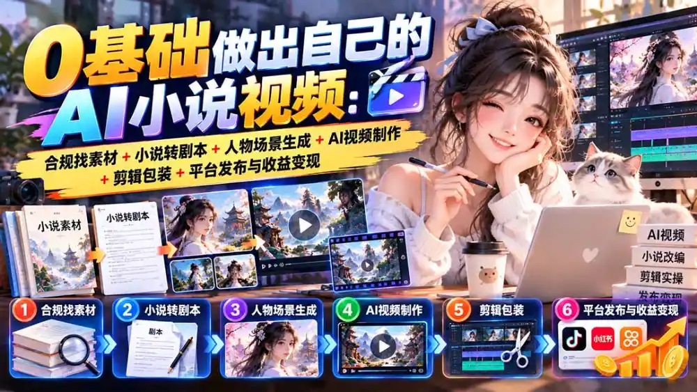 0基础做出自己的AI小说视频：合规找素材+小说转剧本+人物场景生成+AI视频制作+剪辑包装+平台发布与收益变现-小玖网_综合网创资源_优质付费资源_知识付费网课平台_创业项目