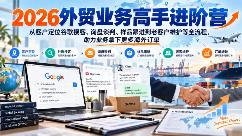 2026外贸业务高手进阶营，从客户定位谷歌搜客、询盘谈判、样品跟进到老客户维护等全流程，助力业务拿下更多海外订单-小玖网_综合网创资源_优质付费资源_知识付费网课平台_创业项目