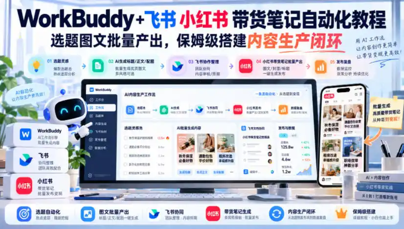 WorkBuddy+飞书小红书带货笔记自动化教程，选题图文批量产出，保姆级搭建内容生产闭环【文档】-小玖网_综合网创资源_优质付费资源_知识付费网课平台_创业项目