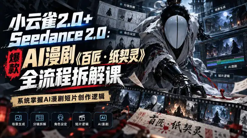 小云雀2.0+Seedance 2.0：爆款AI漫剧《百匠・纸契灵》全流程拆解课，系统掌握AI漫剧短片创作逻辑-小玖网_综合网创资源_优质付费资源_知识付费网课平台_创业项目