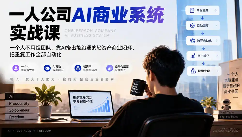一人公司AI商业系统实战课，一个人不用组团队，靠AI搭出能跑通的轻资产商业闭环，把重复工作全部自动化-小玖网_综合网创资源_优质付费资源_知识付费网课平台_创业项目