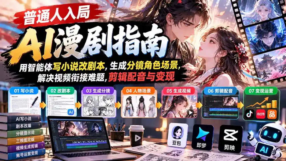 【无水印】普通人入局AI漫剧指南：用智能体写小说改剧本，生成分镜角色场景，解决视频衔接难题，剪辑配音与变现-小玖网_综合网创资源_优质付费资源_知识付费网课平台_创业项目