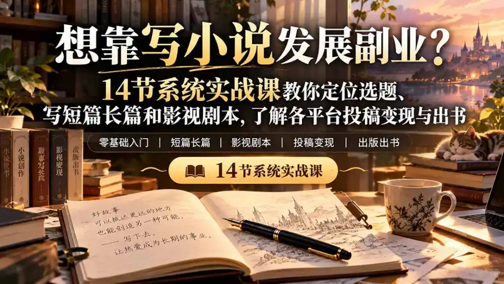 【无水印】想靠写小说发展副业？14节系统实战课教你定位选题、写短篇长篇和影视剧本，了解各平台投稿变现与出书-小玖网_综合网创资源_优质付费资源_知识付费网课平台_创业项目