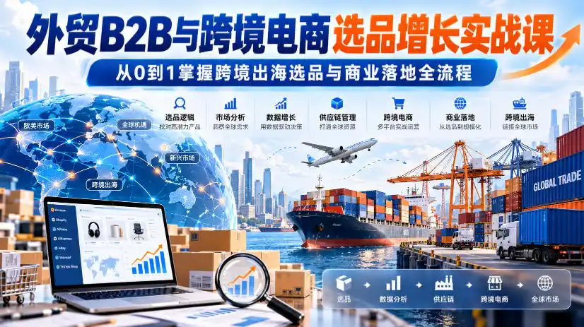 外贸B2B与跨境电商选品增长实战课，从0到1掌握跨境出海选品与商业落地全流程-小玖网_综合网创资源_优质付费资源_知识付费网课平台_创业项目