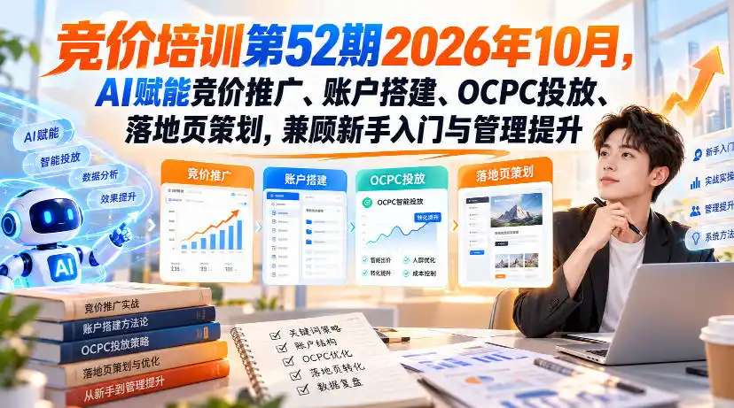 【无水印】竞价培训第52期2026年10月，AI赋能竞价推广、账户搭建、OCPC投放、落地页策划，兼顾新手入门与管理提升-小玖网_综合网创资源_优质付费资源_知识付费网课平台_创业项目