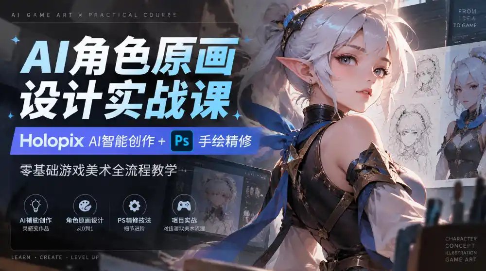 AI角色原画设计实战课｜Holopix AI智能创作+PS手绘精修，零基础游戏美术全流程教学-小玖网_综合网创资源_优质付费资源_知识付费网课平台_创业项目