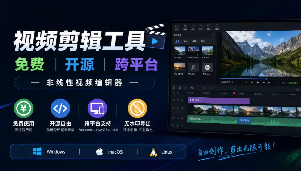 视频剪辑工具，免费、开源、跨平台，非线性视频编辑器，支持Windows、macOS、Linux，无水印、无订阅费用-小玖网_综合网创资源_优质付费资源_知识付费网课平台_创业项目