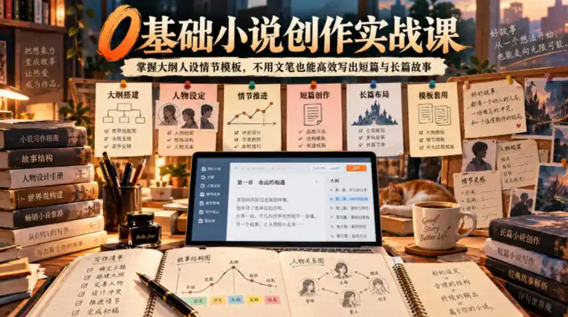 0基础小说创作实战课｜掌握大纲人设情节模板，不用文笔也能高效写出短篇与长篇故事-小玖网_综合网创资源_优质付费资源_知识付费网课平台_创业项目