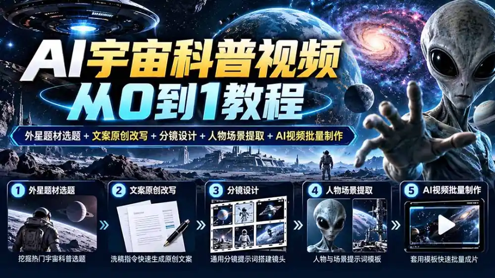 AI宇宙科普视频从0到1教程｜外星题材选题+文案原创改写+分镜设计+人物场景提取+AI视频批量制作-小玖网_综合网创资源_优质付费资源_知识付费网课平台_创业项目