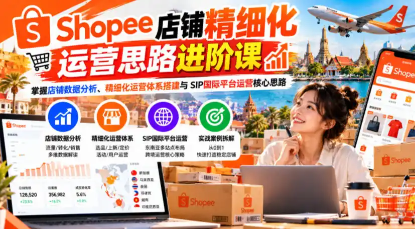 Shopee店铺精细化运营思路进阶课，掌握店铺数据分析、精细化运营体系搭建与SIP国际平台运营核心思路-小玖网_综合网创资源_优质付费资源_知识付费网课平台_创业项目
