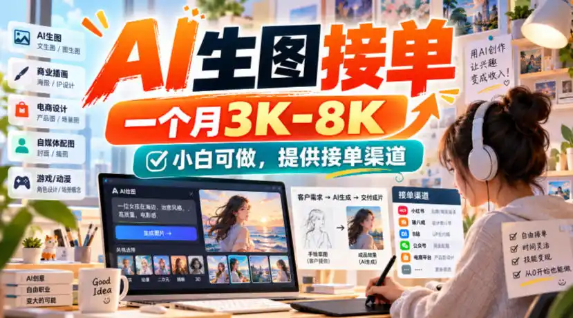 AI生图接单，一个月3K-8K，小白可做，提供接单渠道-小玖网_综合网创资源_优质付费资源_知识付费网课平台_创业项目