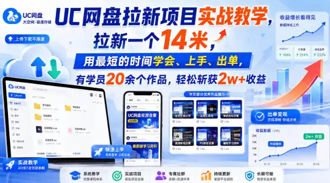 UC网盘拉新项目实战教学，拉新一个14米，用最短的时间学会、上手、出单，有学员20余个作品，轻松斩获2w+收益(更新1015)-小玖网_综合网创资源_优质付费资源_知识付费网课平台_创业项目