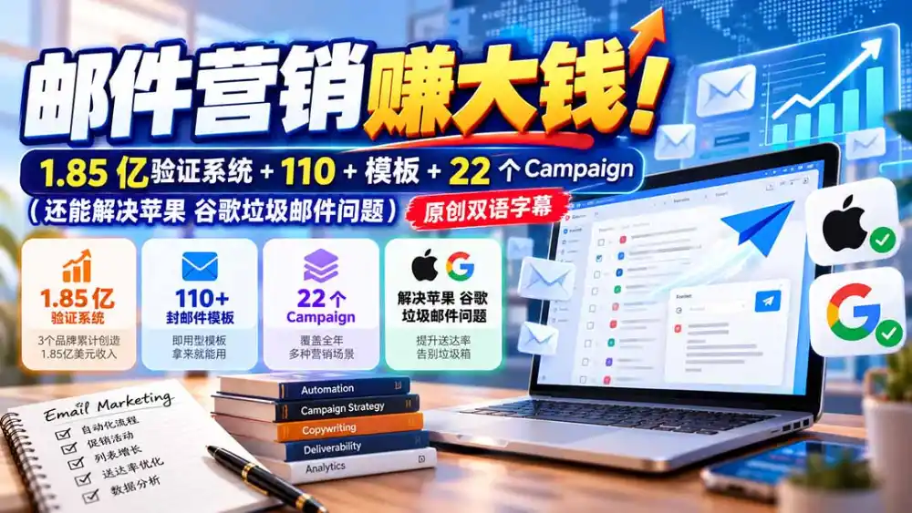邮件营销赚大钱！1.85亿验证系统+110+模板+22个Campaign(还能解决苹果 谷歌垃圾邮件问题-小玖网_综合网创资源_优质付费资源_知识付费网课平台_创业项目