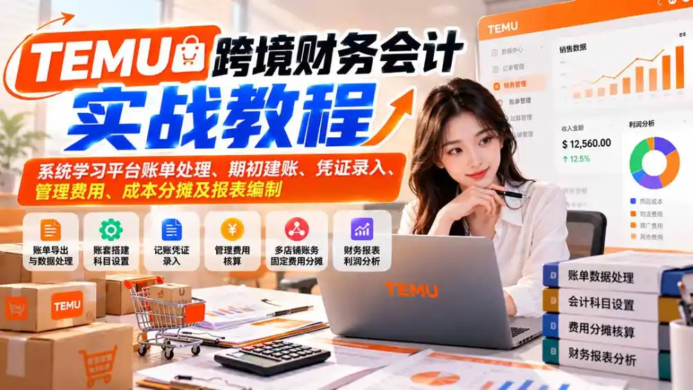 TEMU跨境财务会计实战教程：系统学习平台账单处理、期初建账、凭证录入、管理费用、成本分摊及报表编制-小玖网_综合网创资源_优质付费资源_知识付费网课平台_创业项目