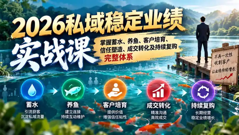 2026私域稳定业绩实战课：掌握蓄水、养鱼、客户培育、信任塑造、成交转化及持续复购完整体系-小玖网_综合网创资源_优质付费资源_知识付费网课平台_创业项目