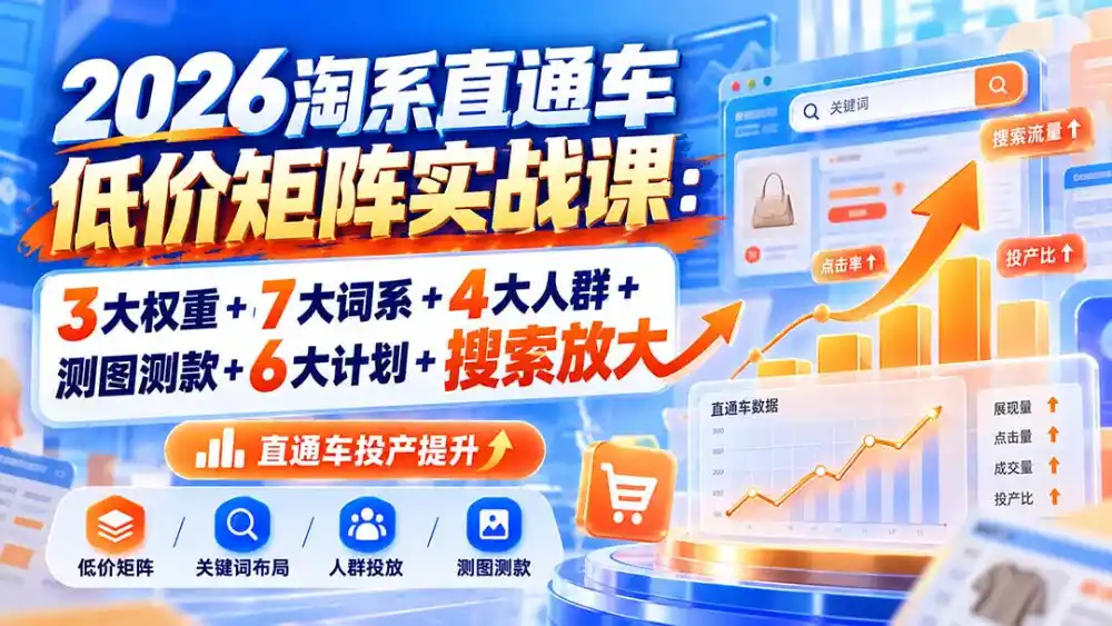 2026淘系直通车低价矩阵实战课：3大权重+7大词系+4大人群+测图测款+6大计划+搜索放大-小玖网_综合网创资源_优质付费资源_知识付费网课平台_创业项目