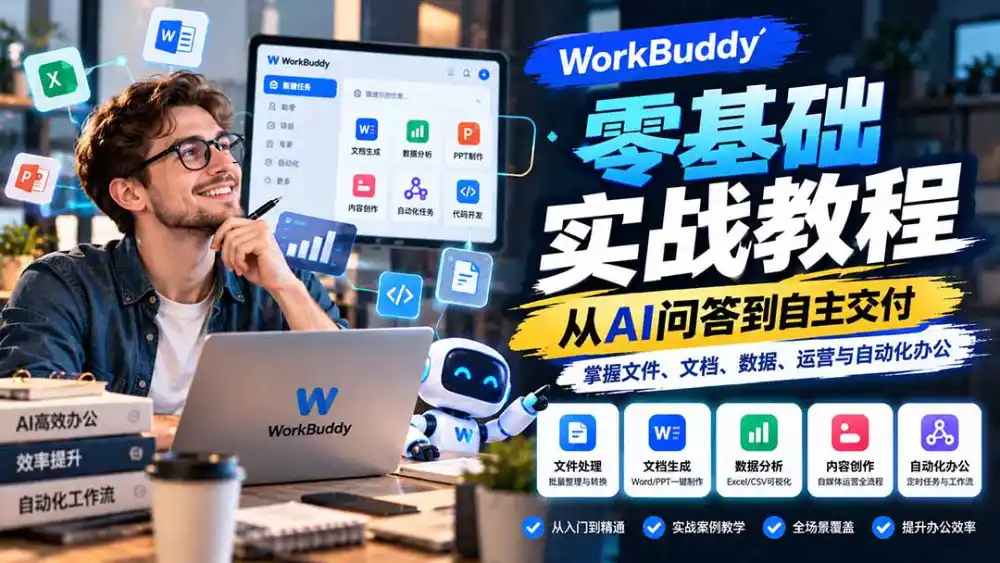 WorkBuddy零基础实战教程：从AI问答到自主交付，掌握文件、文档、数据、运营与自动化办公-小玖网_综合网创资源_优质付费资源_知识付费网课平台_创业项目