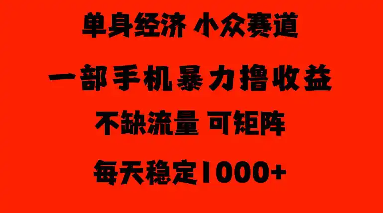 26年暴力单身经济，稳定日入500-1k，不缺流量，流量极大，冷门小众赛道，门槛低小白轻松上手【揭秘】-小玖网_综合网创资源_优质付费资源_知识付费网课平台_创业项目