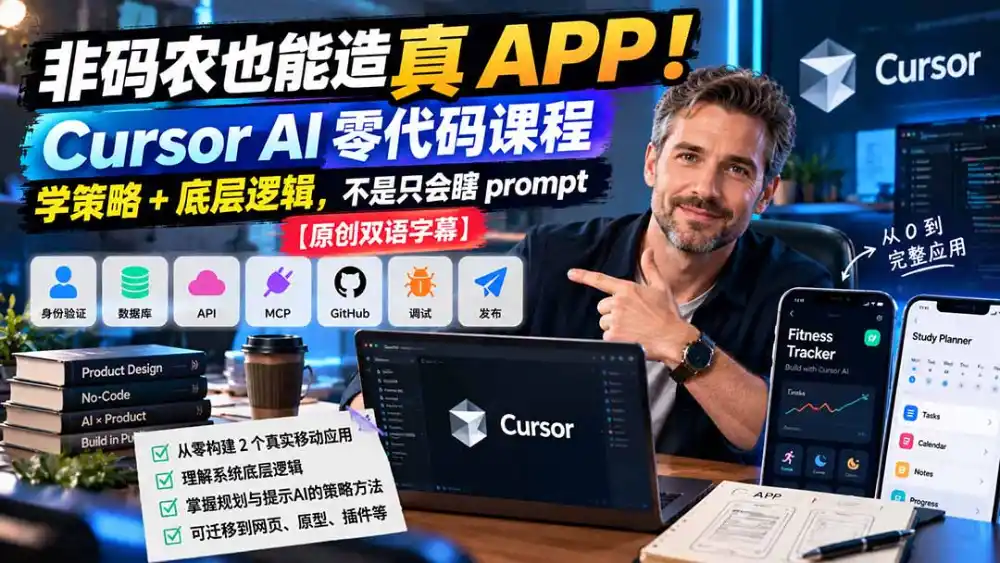 非码农也能造真 APP！Cursor AI 零代码课程：学策略 + 底层逻辑，不是只会瞎 prompt【原创双语字幕】-小玖网_综合网创资源_优质付费资源_知识付费网课平台_创业项目