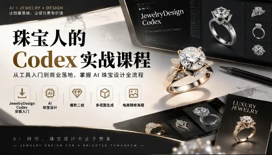 珠宝人的Codex实战课程｜JewelryDesign Codex安装入门、AI珠宝设计、爆款二创、多视图生成、电商精修海报全链路教学-小玖网_综合网创资源_优质付费资源_知识付费网课平台_创业项目
