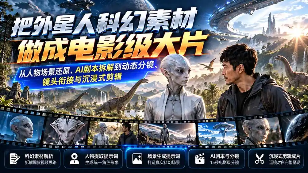 把外星人科幻素材做成电影级大片：从人物场景还原、AI剧本拆解到动态分镜、镜头衔接与沉浸式剪辑-小玖网_综合网创资源_优质付费资源_知识付费网课平台_创业项目