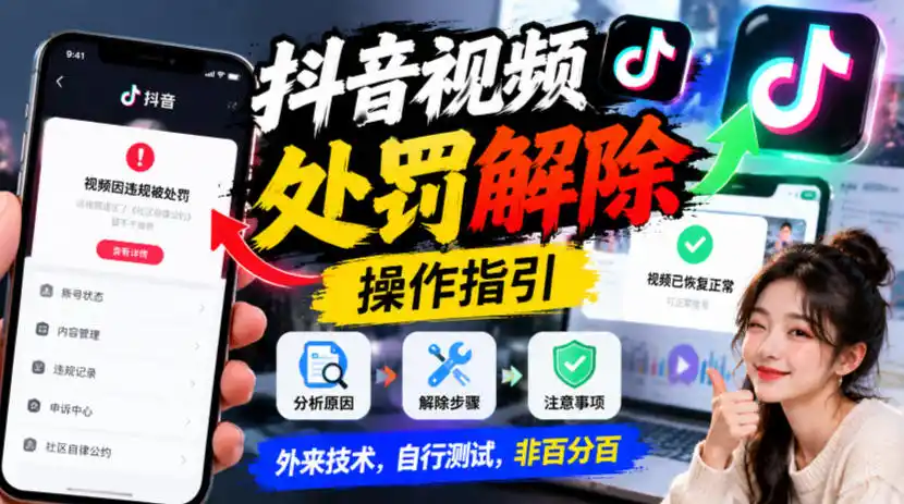 抖音视频处罚解除操作指引，外来技术，自行测试，非百分百-小玖网_综合网创资源_优质付费资源_知识付费网课平台_创业项目