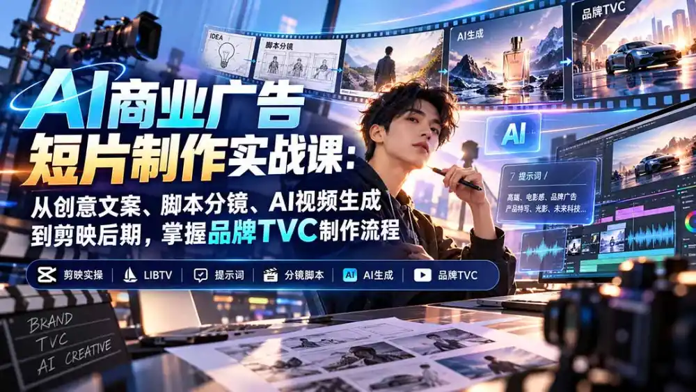 AI商业广告短片制作实战课：从创意文案、脚本分镜、AI视频生成到剪映后期，掌握品牌TVC制作流程-小玖网_综合网创资源_优质付费资源_知识付费网课平台_创业项目