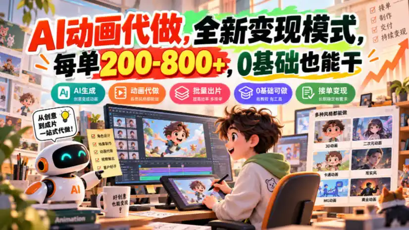 AI动画代做，全新变现模式，每单200-800+，0基础也能干【揭秘】-小玖网_综合网创资源_优质付费资源_知识付费网课平台_创业项目
