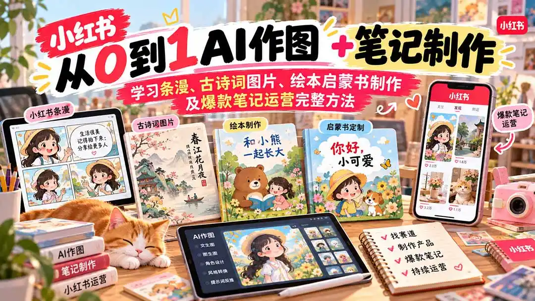 2026小红书AI内容创作从0到1-更新1009：学习条漫、古诗词图片、绘本启蒙书制作及爆款笔记运营完整方法-小玖网_综合网创资源_优质付费资源_知识付费网课平台_创业项目