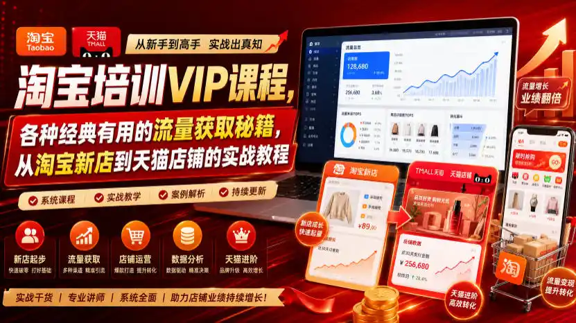 淘宝培训VIP课程，各种经典有用的流量获取秘籍，从淘宝新店到天猫店铺的实战教程(更新10月04日)-小玖网_综合网创资源_优质付费资源_知识付费网课平台_创业项目