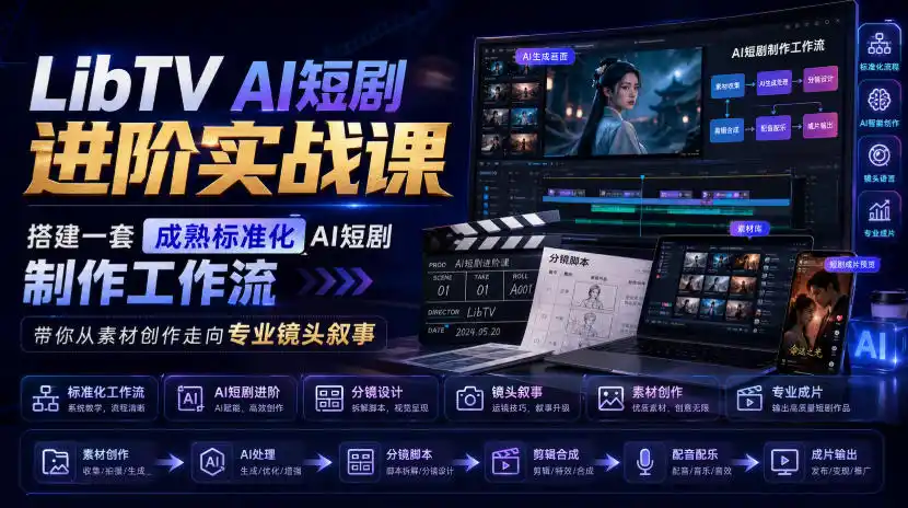 LibTV AI短剧进阶实战课，搭建一套成熟标准化AI短剧制作工作流，带你从素材创作走向专业镜头叙事(更新)-小玖网_综合网创资源_优质付费资源_知识付费网课平台_创业项目