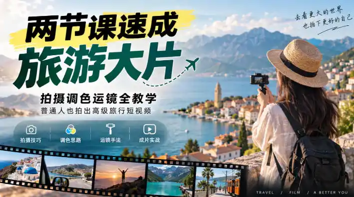 两节课速成旅游大片｜拍摄调色运镜全教学，普通人也拍出高级旅行短视频-小玖网_综合网创资源_优质付费资源_知识付费网课平台_创业项目