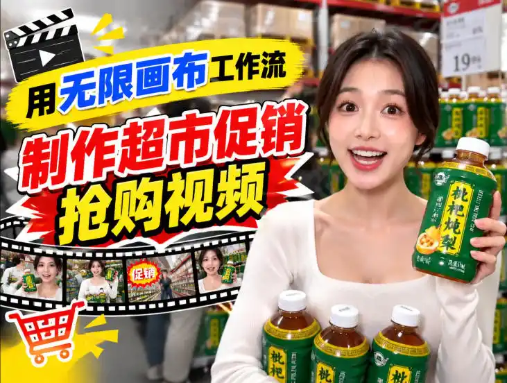 无限画布超市促销抢购视频工作流，一键产出TikTok抖音带货短视频-小玖网_综合网创资源_优质付费资源_知识付费网课平台_创业项目