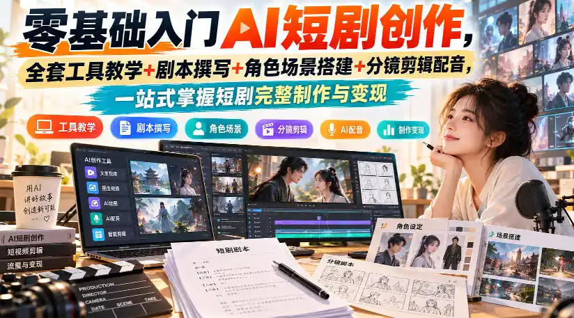 零基础入门AI短剧创作，全套工具教学+剧本撰写+角色场景搭建+分镜剪辑配音，一站式掌握短剧完整制作与变现-小玖网_综合网创资源_优质付费资源_知识付费网课平台_创业项目