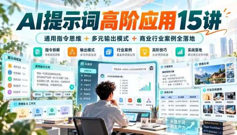 AI提示词高阶应用15讲｜通用指令思维+多元输出模式+商业行业案例全落地-小玖网_综合网创资源_优质付费资源_知识付费网课平台_创业项目