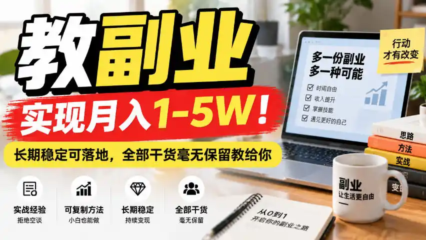 “教副业”实现月入1-5W！长期稳定可落地，全部干货毫无保留教给你【揭秘】-小玖网_综合网创资源_优质付费资源_知识付费网课平台_创业项目