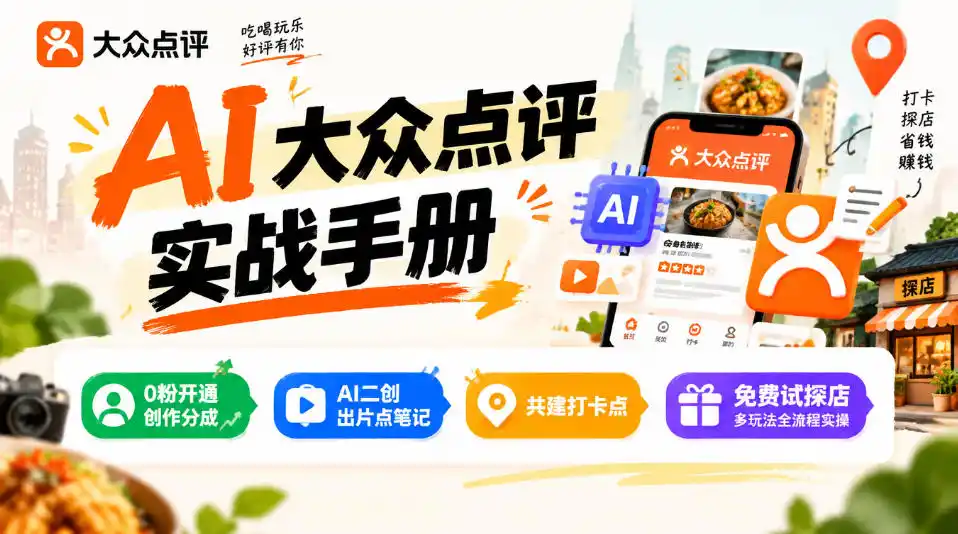 某局的AI大众点评实战手册，0粉开通创作分成、AI二创出片点笔记、共建打卡点、免费试探店多玩法全流程实操-小玖网_综合网创资源_优质付费资源_知识付费网课平台_创业项目