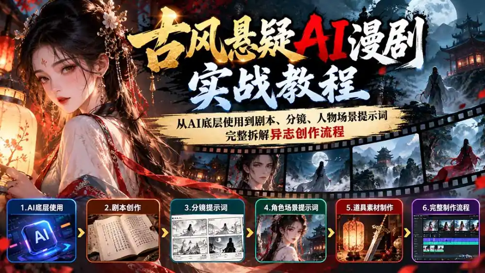 古风悬疑AI漫剧实战教程：从AI底层使用到剧本、分镜、人物场景提示词，完整拆解异志创作流程-小玖网_综合网创资源_优质付费资源_知识付费网课平台_创业项目