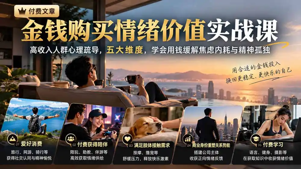付费文章：金钱购买情绪价值实战课｜高收入人群心理疏导，五大维度，学会用钱缓解焦虑内耗与精神孤独-小玖网_综合网创资源_优质付费资源_知识付费网课平台_创业项目