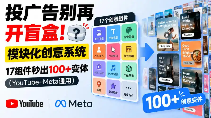 投广告别再开盲盒！模块化创意系统，17组件秒出100+变体(YouTube+Meta通用)【原创双语字幕】-小玖网_综合网创资源_优质付费资源_知识付费网课平台_创业项目