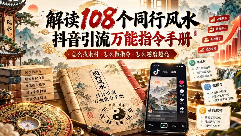 解读108个同行风水抖音引流万能指令手册，怎么找素材·怎么做指令·怎么越磨越亮【文档】-小玖网_综合网创资源_优质付费资源_知识付费网课平台_创业项目