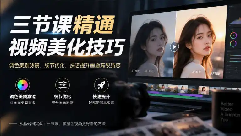 三节课精通视频美化技巧｜调色美颜滤镜，细节优化，快速提升画面高级质感-小玖网_综合网创资源_优质付费资源_知识付费网课平台_创业项目