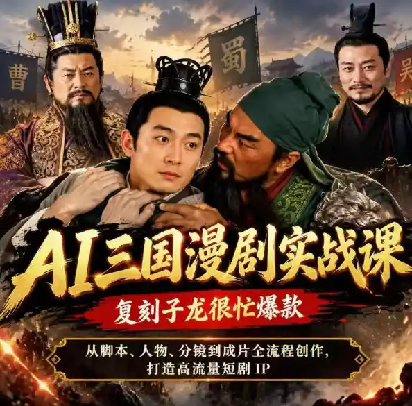 抖音14W粉博主同款AI三国漫剧实战课，复刻子龙很忙爆款，从脚本、人物、分镜到成片全流程创作，打造高流量短剧IP-小玖网_综合网创资源_优质付费资源_知识付费网课平台_创业项目