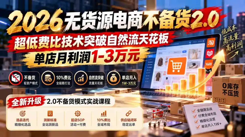 2026无货源电商不备货2.0【更新1010】：超低费比技术突破自然流天花板，单店月利润1-3万元-小玖网_综合网创资源_优质付费资源_知识付费网课平台_创业项目