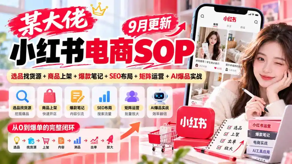 某大佬小红书电商SOP｜9月更新：选品找货源+商品上架+爆款笔记+SEO布局+矩阵运营+AI爆品实战-小玖网_综合网创资源_优质付费资源_知识付费网课平台_创业项目