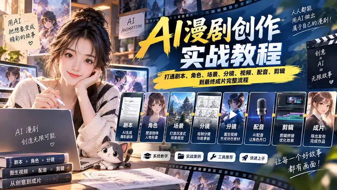 2026 AI漫剧创作实战教程：打通剧本、角色、场景、分镜、视频、配音、剪辑到最终成片完整流程-小玖网_综合网创资源_优质付费资源_知识付费网课平台_创业项目