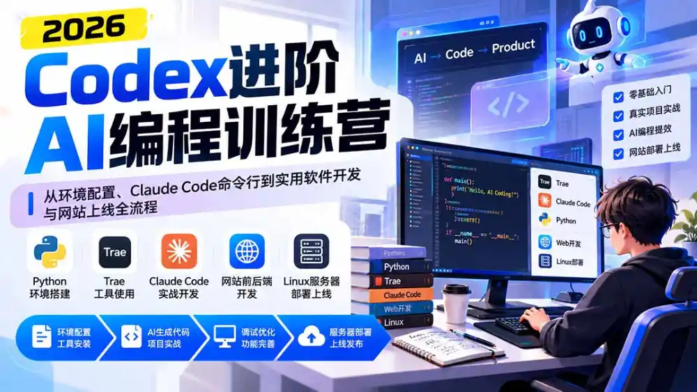 Codex进阶AI编程训练营：从环境配置、Claude Code命令行到实用软件开发与网站上线全流程-小玖网_综合网创资源_优质付费资源_知识付费网课平台_创业项目