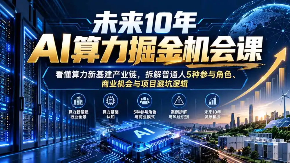 未来10年AI算力掘金机会课：看懂算力新基建产业链，拆解普通人5种参与角色、商业机会与项目避坑逻辑-小玖网_综合网创资源_优质付费资源_知识付费网课平台_创业项目