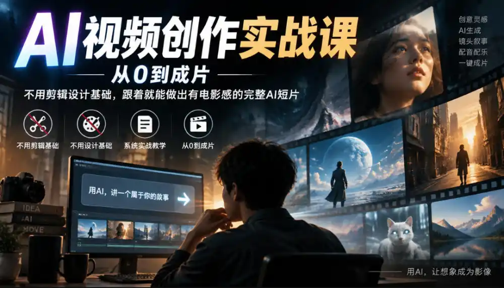 AI视频创作实战课，从0到成片，不用剪辑设计基础，跟着就能做出有电影感的完整AI短片-小玖网_综合网创资源_优质付费资源_知识付费网课平台_创业项目